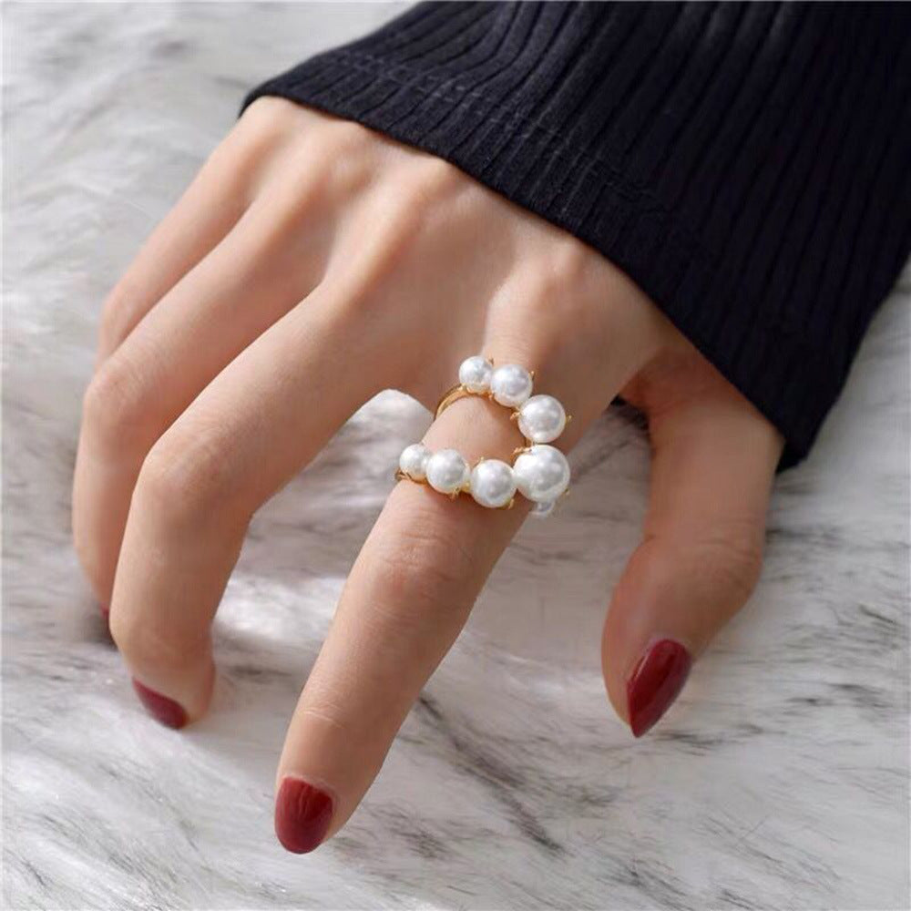 Geometric Pearl Pave Ring • Bold Fashion Statement for Women