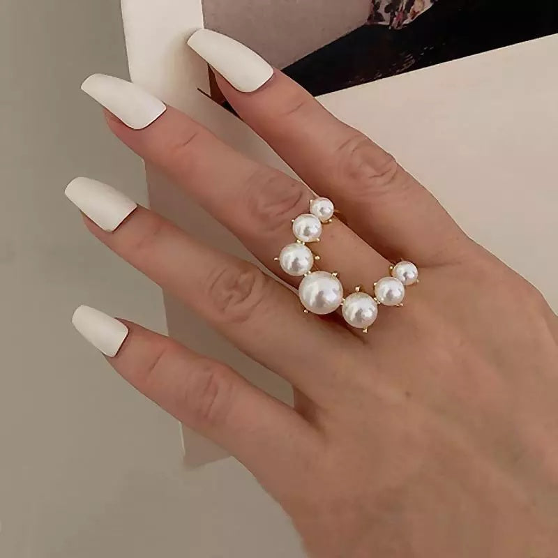 Geometric Pearl Pave Ring • Bold Fashion Statement for Women