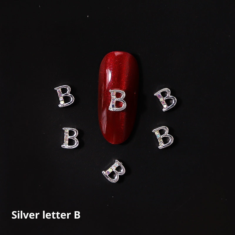 26-Letter Alloy Nail Charms Set • Crystal Alphabet Nail Art Accessories