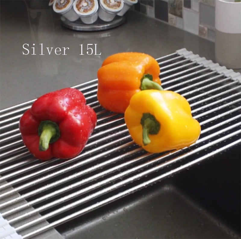 Stainless Steel Folding Kitchen Sink Rack • Space-Saving Dish Drying Tray