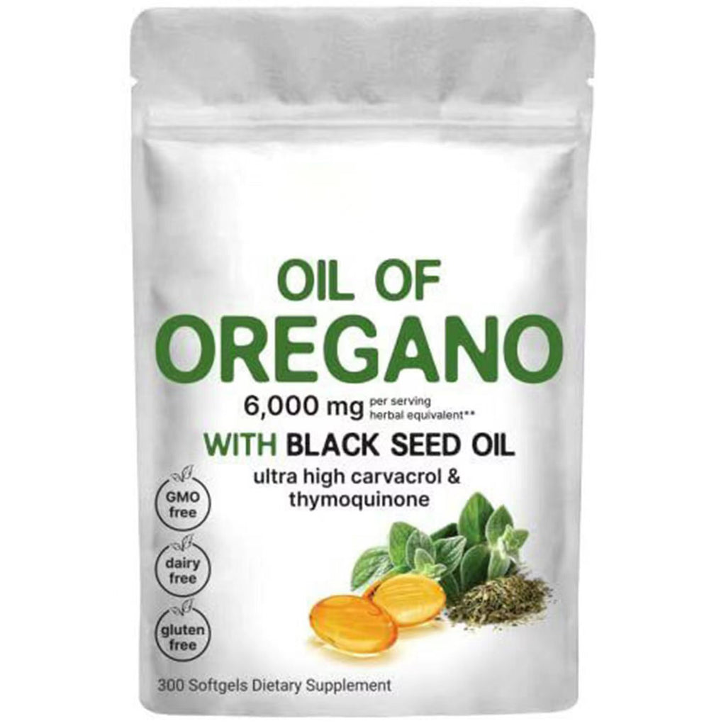 Oil Of Oregano With Black Seed Oil 6000mg Organic Oregano Oil Capsules -Non-GMO, Gluten Free 300 Softgels