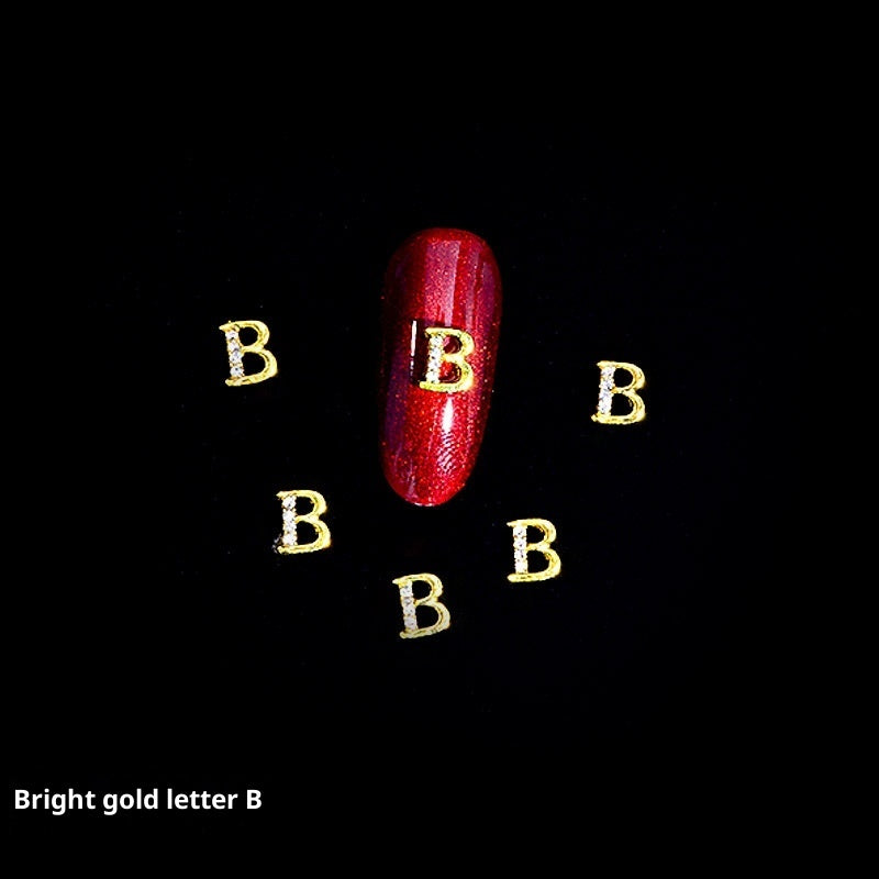 26-Letter Alloy Nail Charms Set • Crystal Alphabet Nail Art Accessories