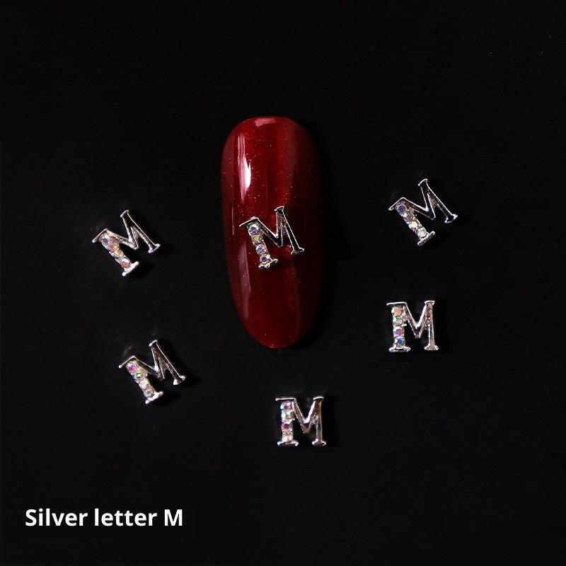 26-Letter Alloy Nail Charms Set • Crystal Alphabet Nail Art Accessories