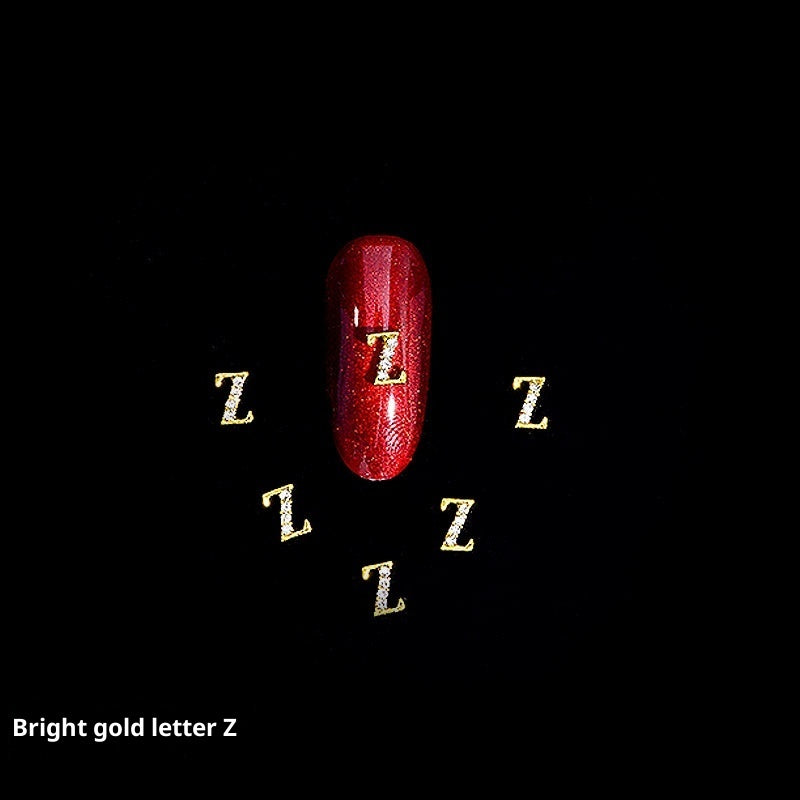 26-Letter Alloy Nail Charms Set • Crystal Alphabet Nail Art Accessories