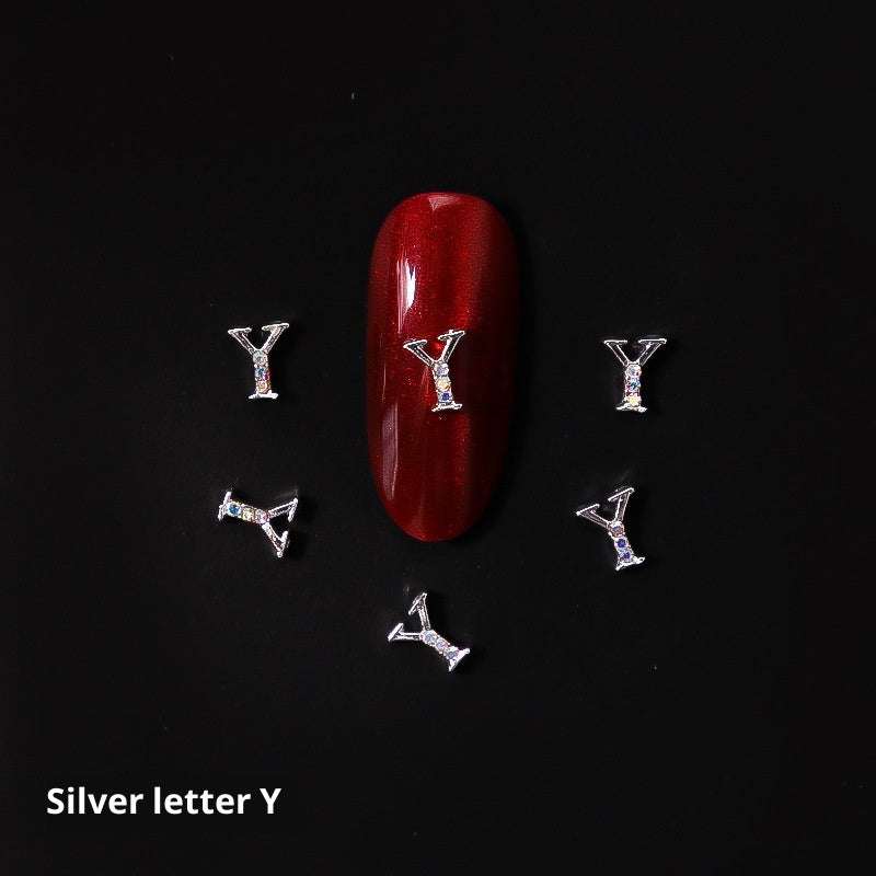 26-Letter Alloy Nail Charms Set • Crystal Alphabet Nail Art Accessories