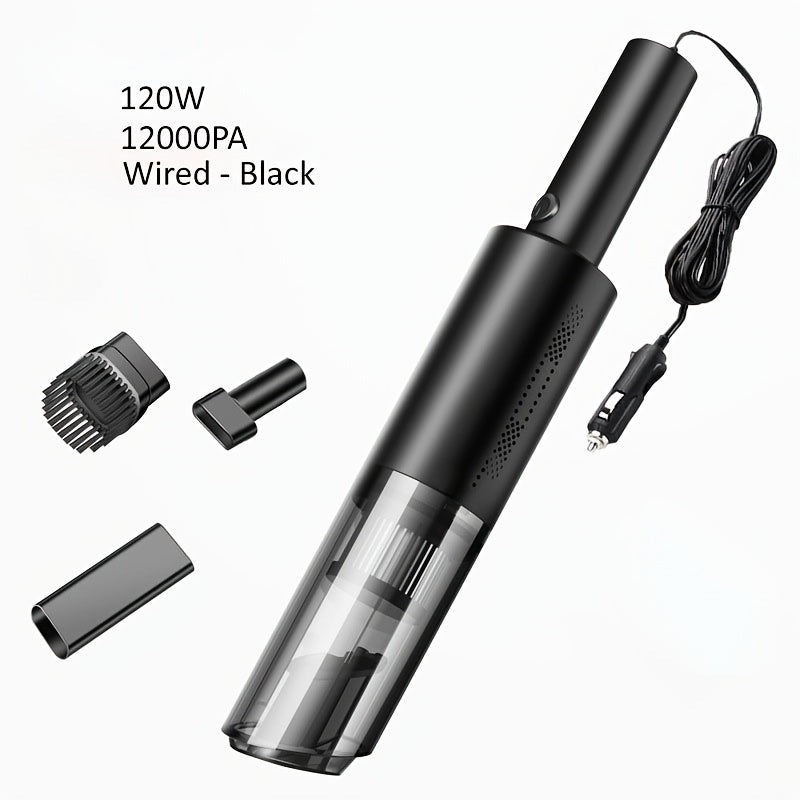 Home Car Vacuum Cleaner, 120W 12000Pa Rechargeable Handheld Black Wired Charging Multi-function Cleaning Accessories For Car Interior Home