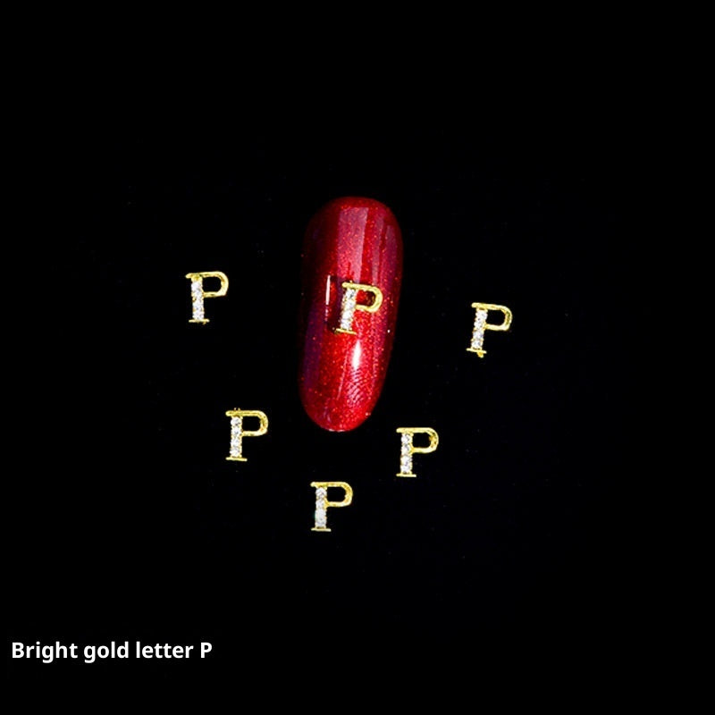 26-Letter Alloy Nail Charms Set • Crystal Alphabet Nail Art Accessories