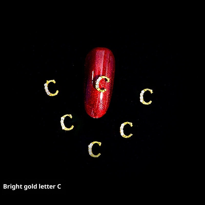 26-Letter Alloy Nail Charms Set • Crystal Alphabet Nail Art Accessories