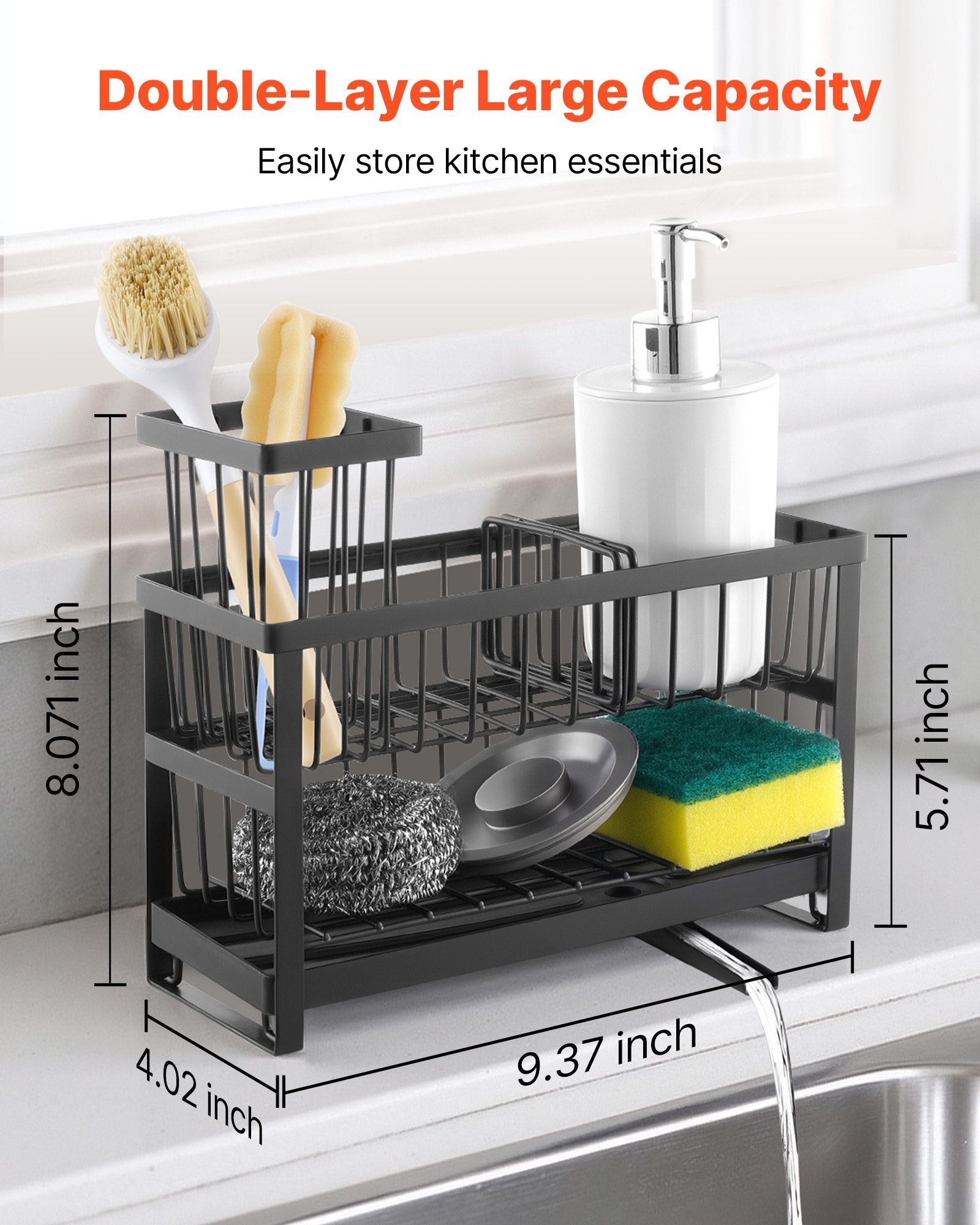 Kitchen Sink Caddy Organizer Sponge Holder For Kitchen EssentialsStorage
