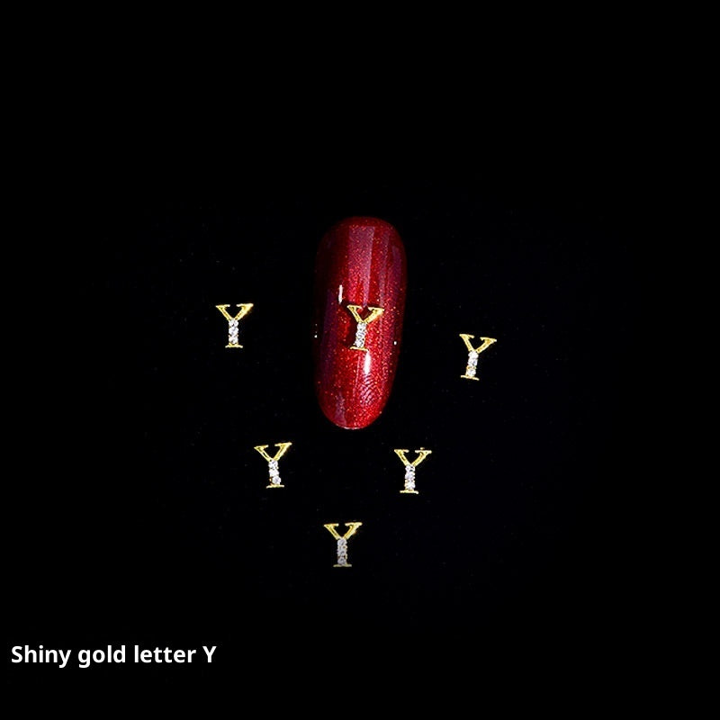 26-Letter Alloy Nail Charms Set • Crystal Alphabet Nail Art Accessories