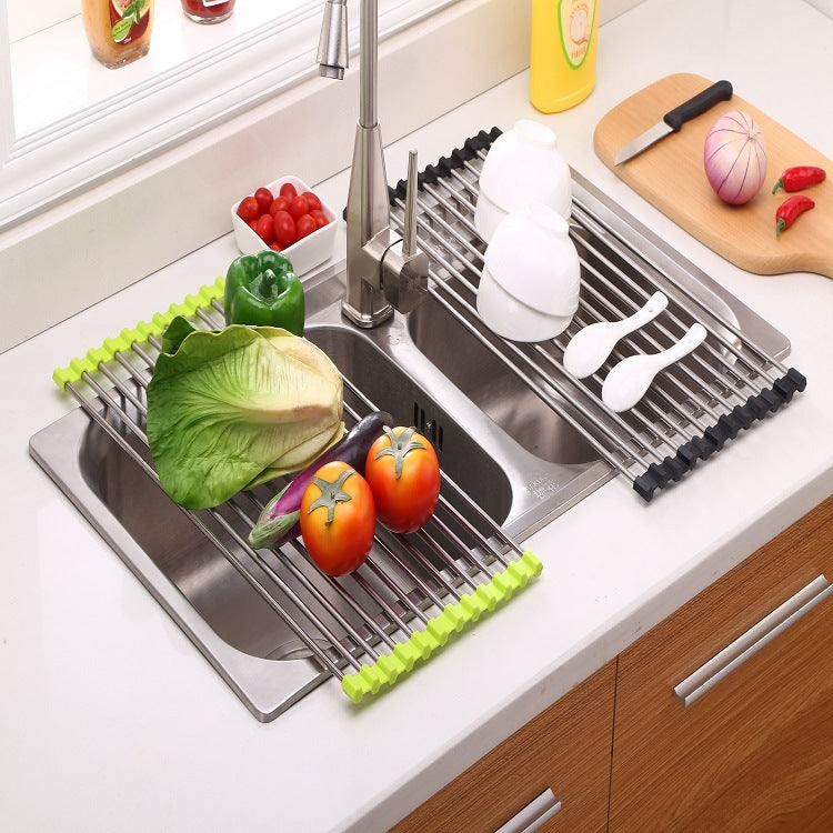 Stainless Steel Folding Kitchen Sink Rack • Space-Saving Dish Drying Tray