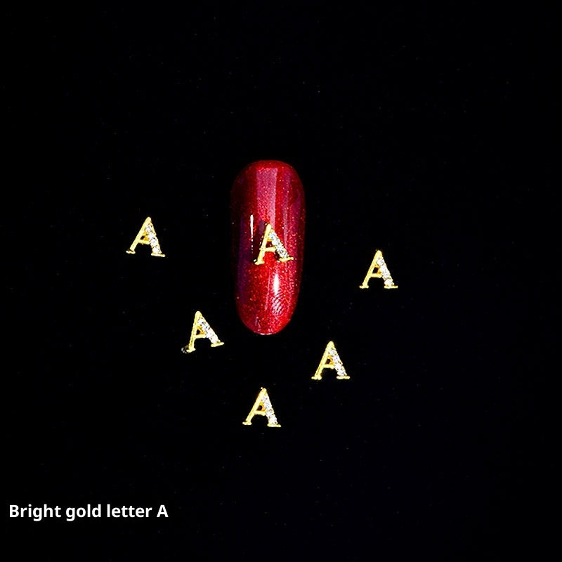 26-Letter Alloy Nail Charms Set • Crystal Alphabet Nail Art Accessories
