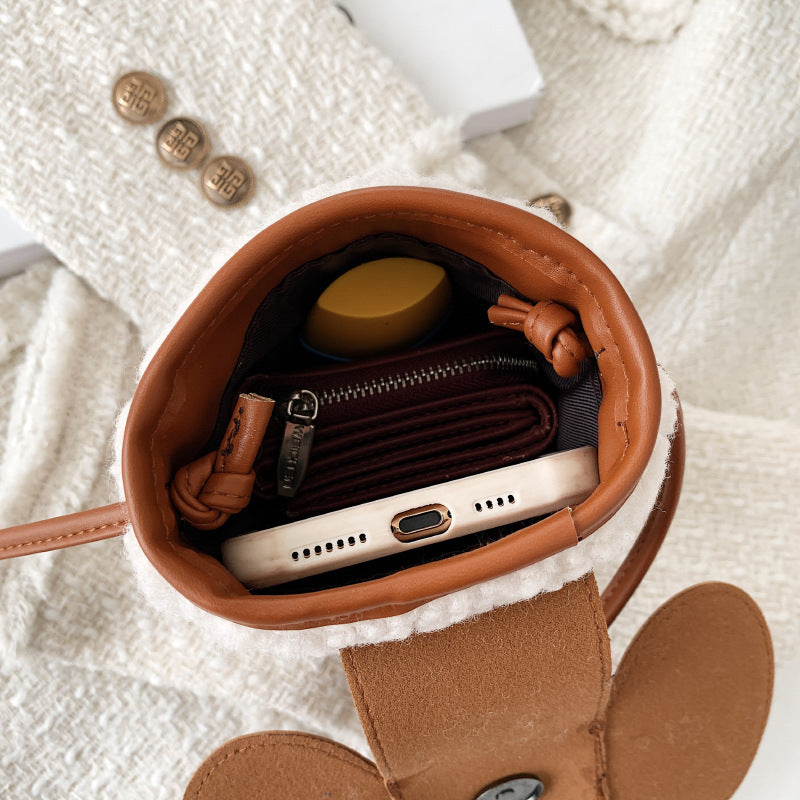 Cute Elephant Trunk Crossbody Bag • Winter Lamb Plush Mobile Shoulder Purse for Women