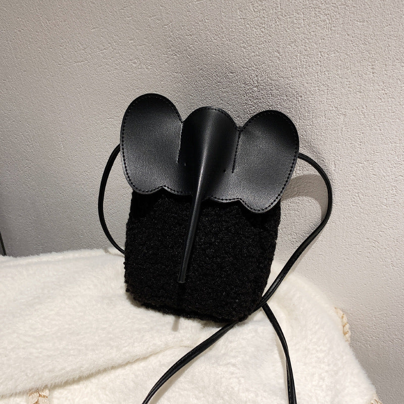 Cute Elephant Trunk Crossbody Bag • Winter Lamb Plush Mobile Shoulder Purse for Women