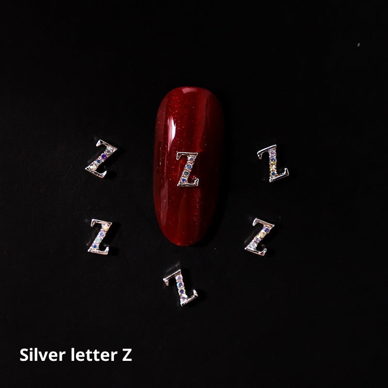 26-Letter Alloy Nail Charms Set • Crystal Alphabet Nail Art Accessories