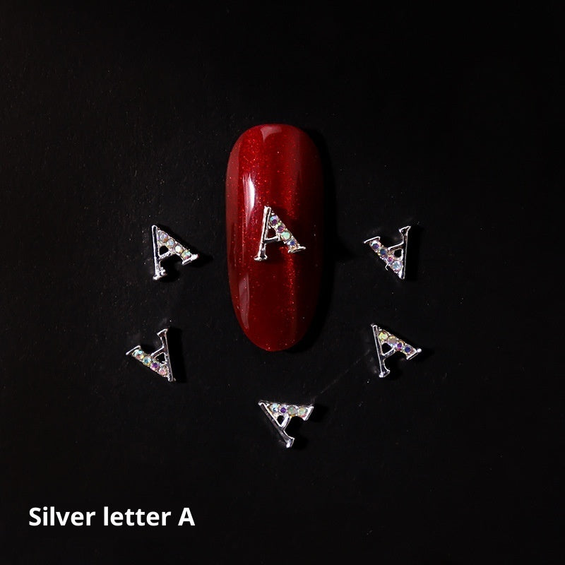 26-Letter Alloy Nail Charms Set • Crystal Alphabet Nail Art Accessories