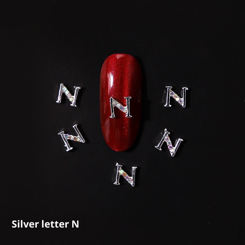 26-Letter Alloy Nail Charms Set • Crystal Alphabet Nail Art Accessories
