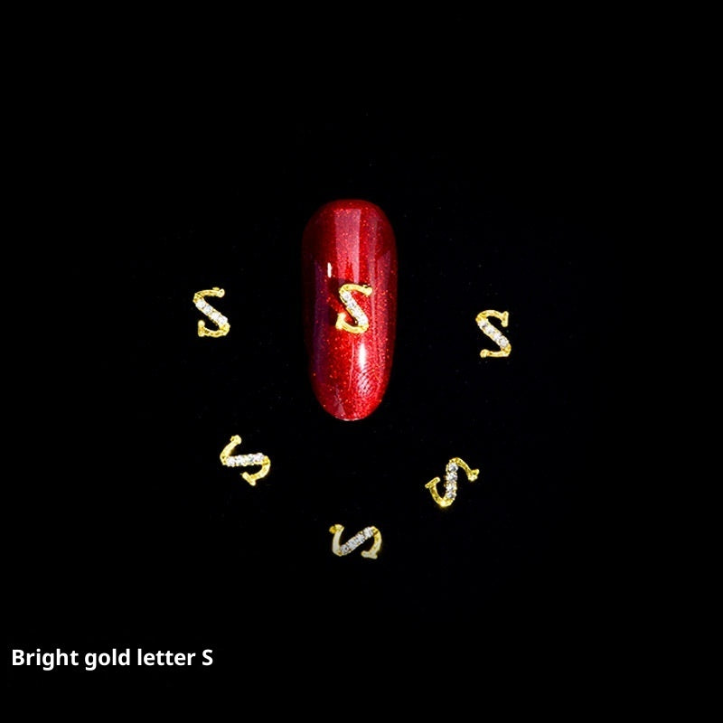 26-Letter Alloy Nail Charms Set • Crystal Alphabet Nail Art Accessories