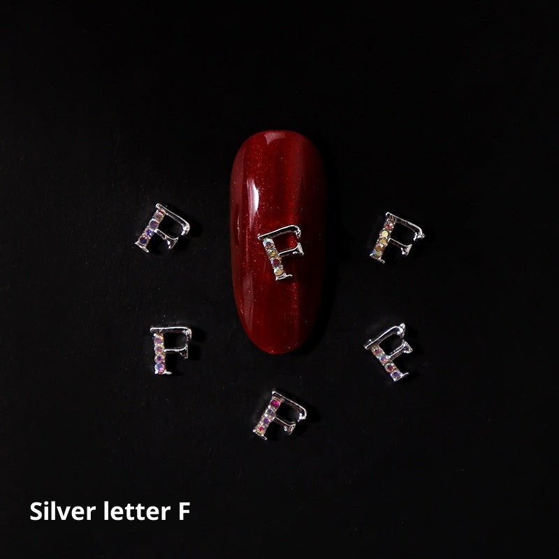 26-Letter Alloy Nail Charms Set • Crystal Alphabet Nail Art Accessories