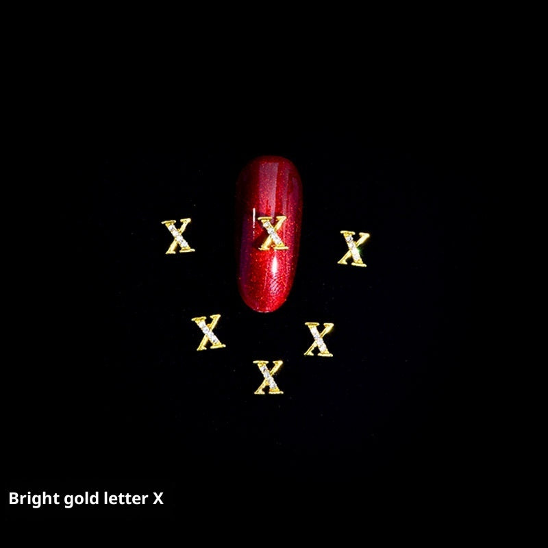 26-Letter Alloy Nail Charms Set • Crystal Alphabet Nail Art Accessories